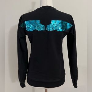 Black sweatshirt with sparkling metallic blue wings Small